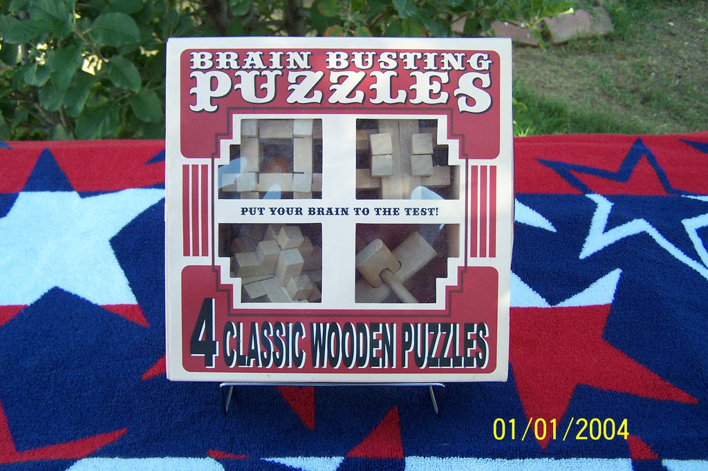 Brain Busting Puzzles: 4 Classic Wooden Puzzles