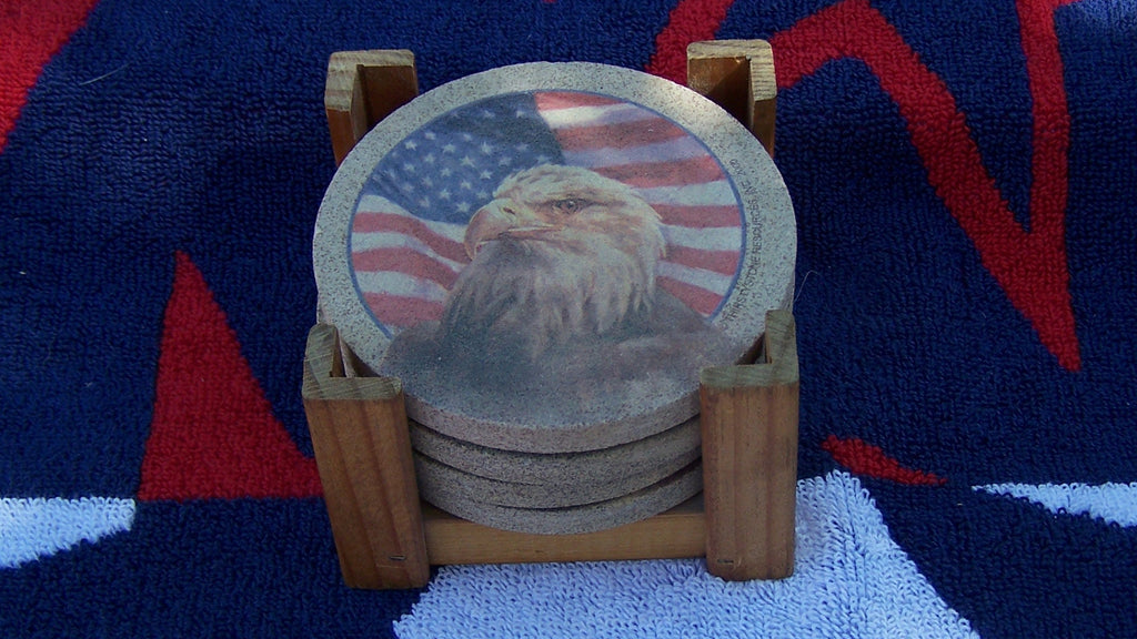 Eagle Coasters Absorbent Sandstone Patriotic: Set of 4 Vintage